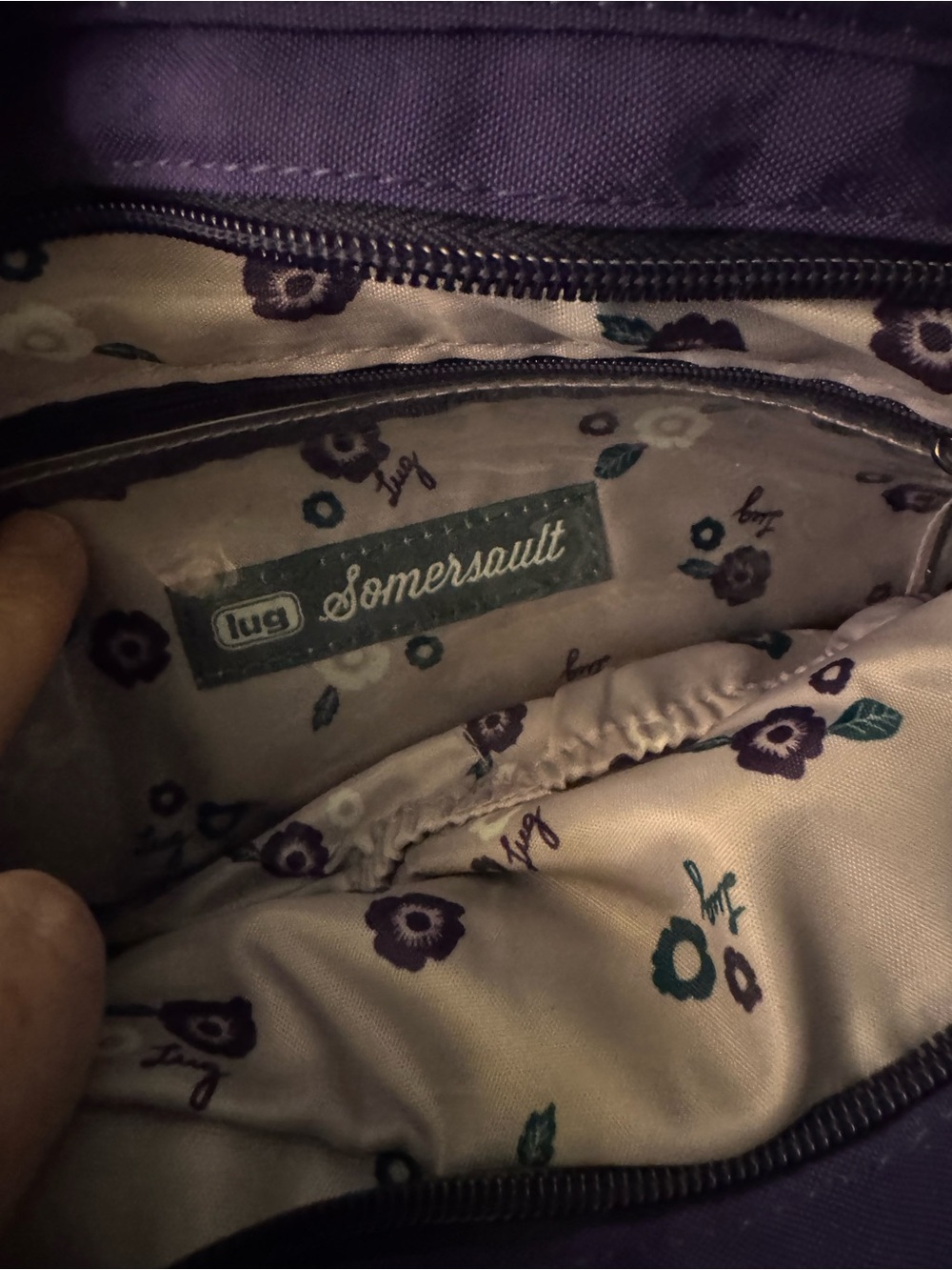 Lug Somersault Crossbody Bag Purple Quilted Organizer Travel Purse Floral Lining - Picture 11 of 14